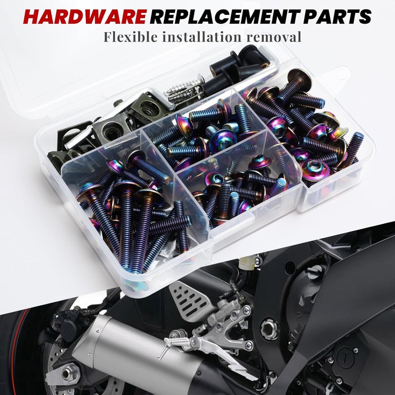 AEEAST M5 M6 Stainless Steel Motorcycle Fairing Bolts, 177Pcs Windscreen Screws Fasteners Fairing Bolts Nut Clips Kit Universal Fit for Sportbike Kawasaki Yamaha BMW Honda Suzuki Triumph - Image 4